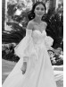 Ivory Lace Tulle Princess Wedding Dress With Detachable Puffy Sleeves